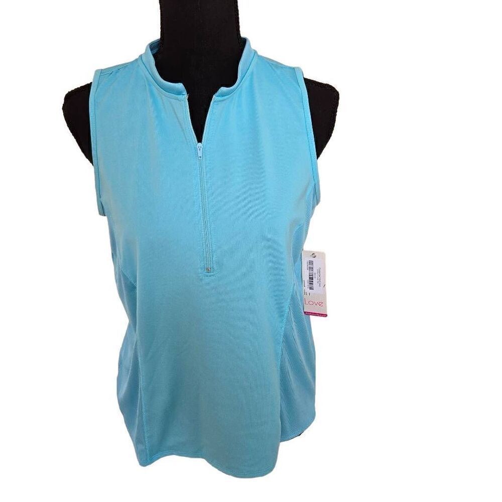 Worn 2x Lucky In Love Turquoise Sleeveless Moisture Wicking Athletic Top Large